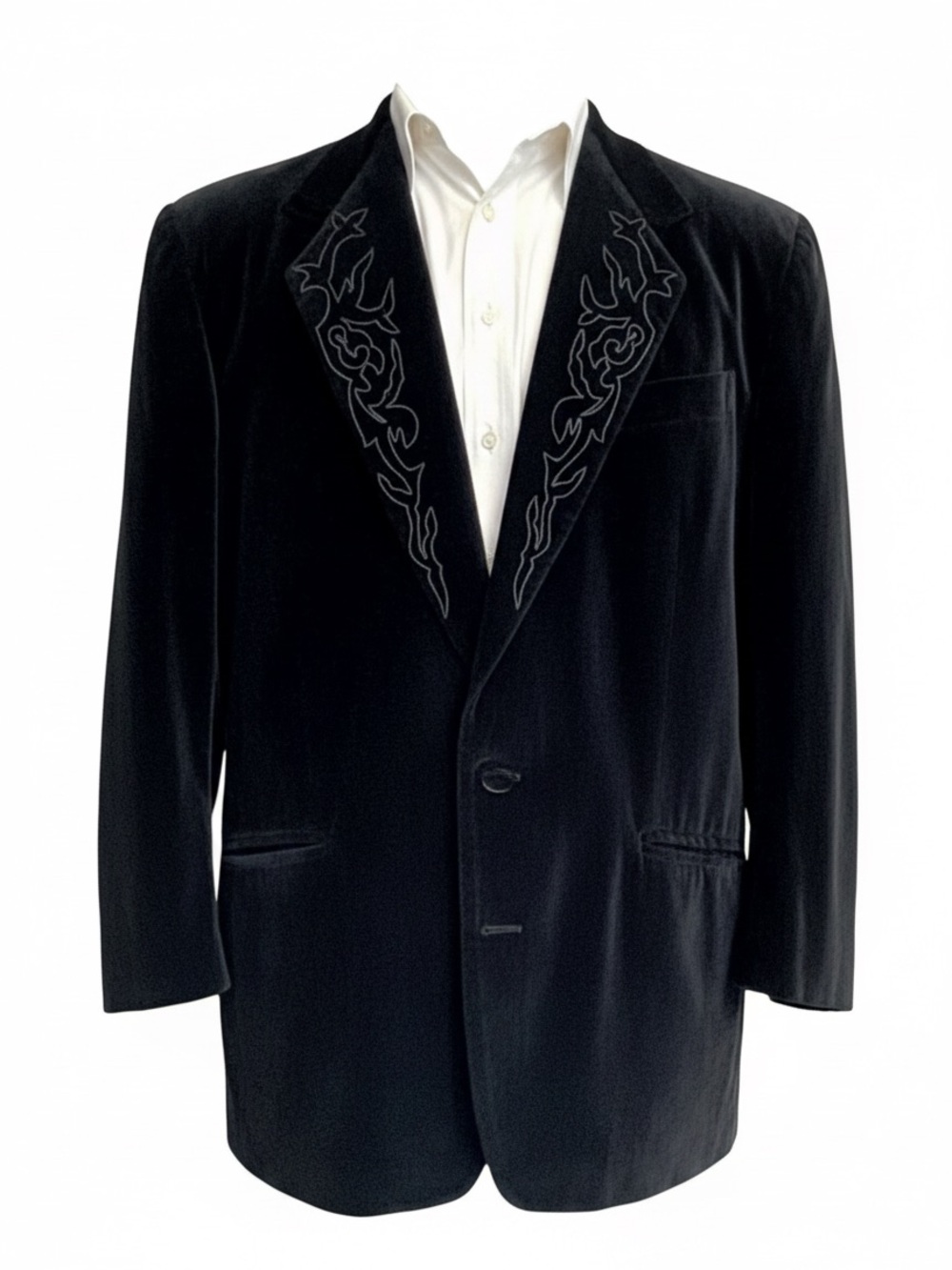 Byblos Men’s Black Velvet Embroidered Blazer / Tux Jacket | Italy | 40R (US) - Picture 11 of 13